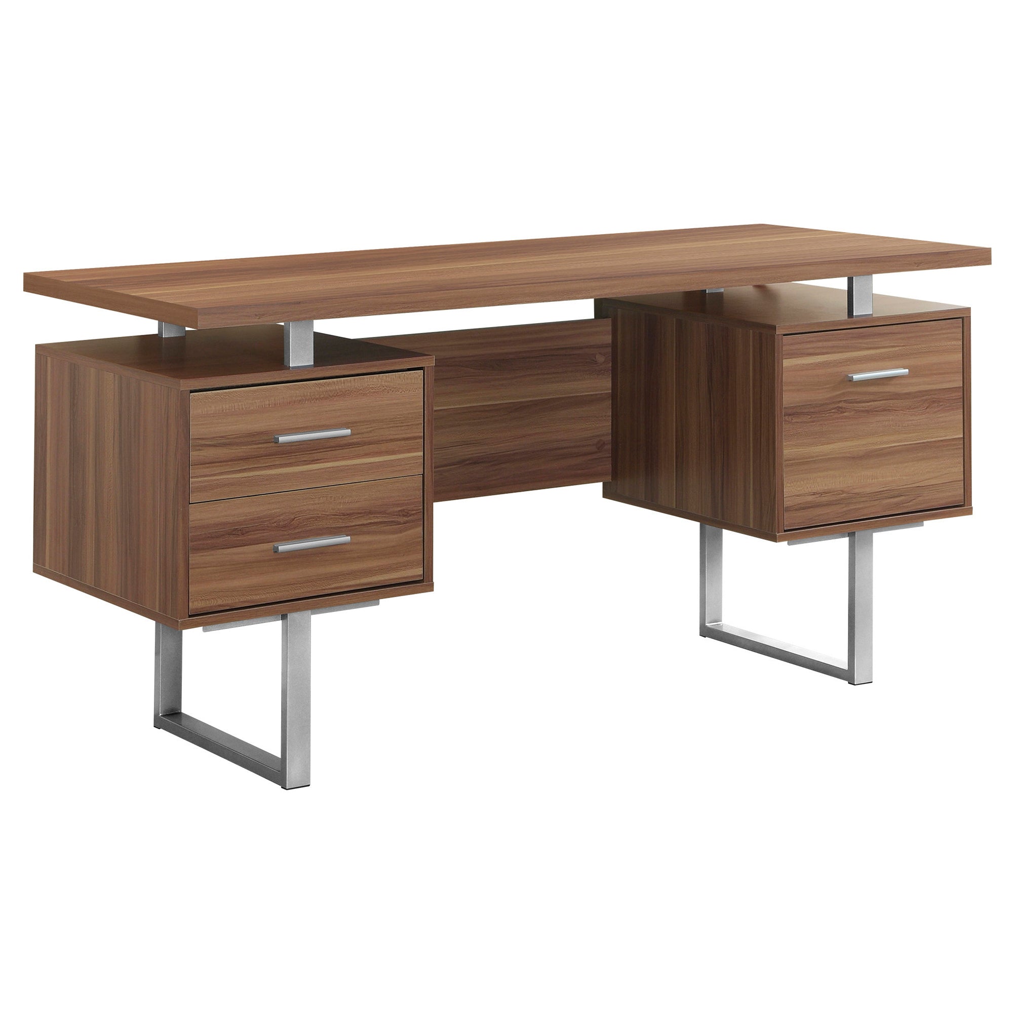 BUREAU D'ORDINATEUR - 60"L / ESPRESSO / MÉTAL ARGENTÉ