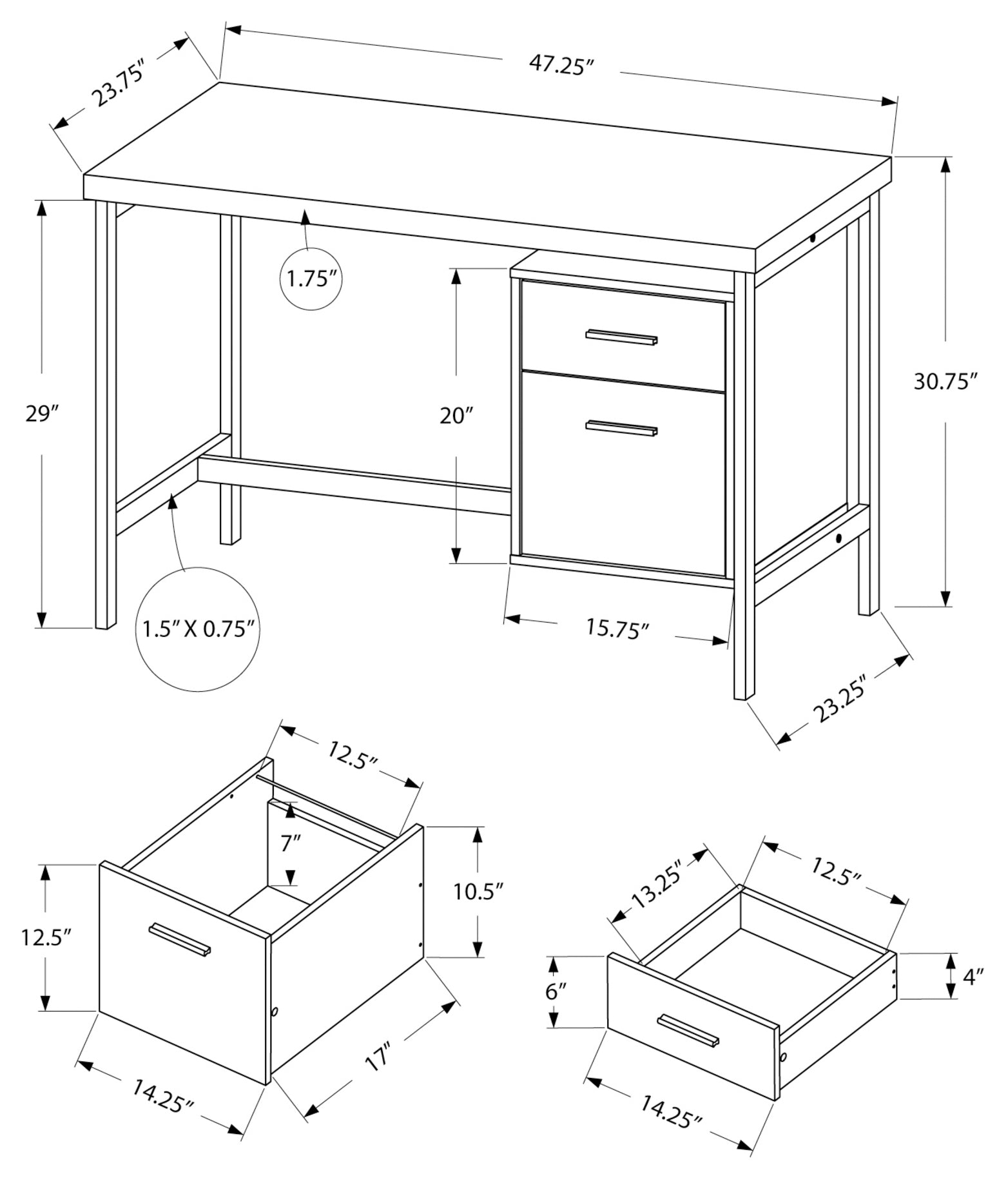COMPUTER DESK - 48"L / WHITE / SILVER METAL