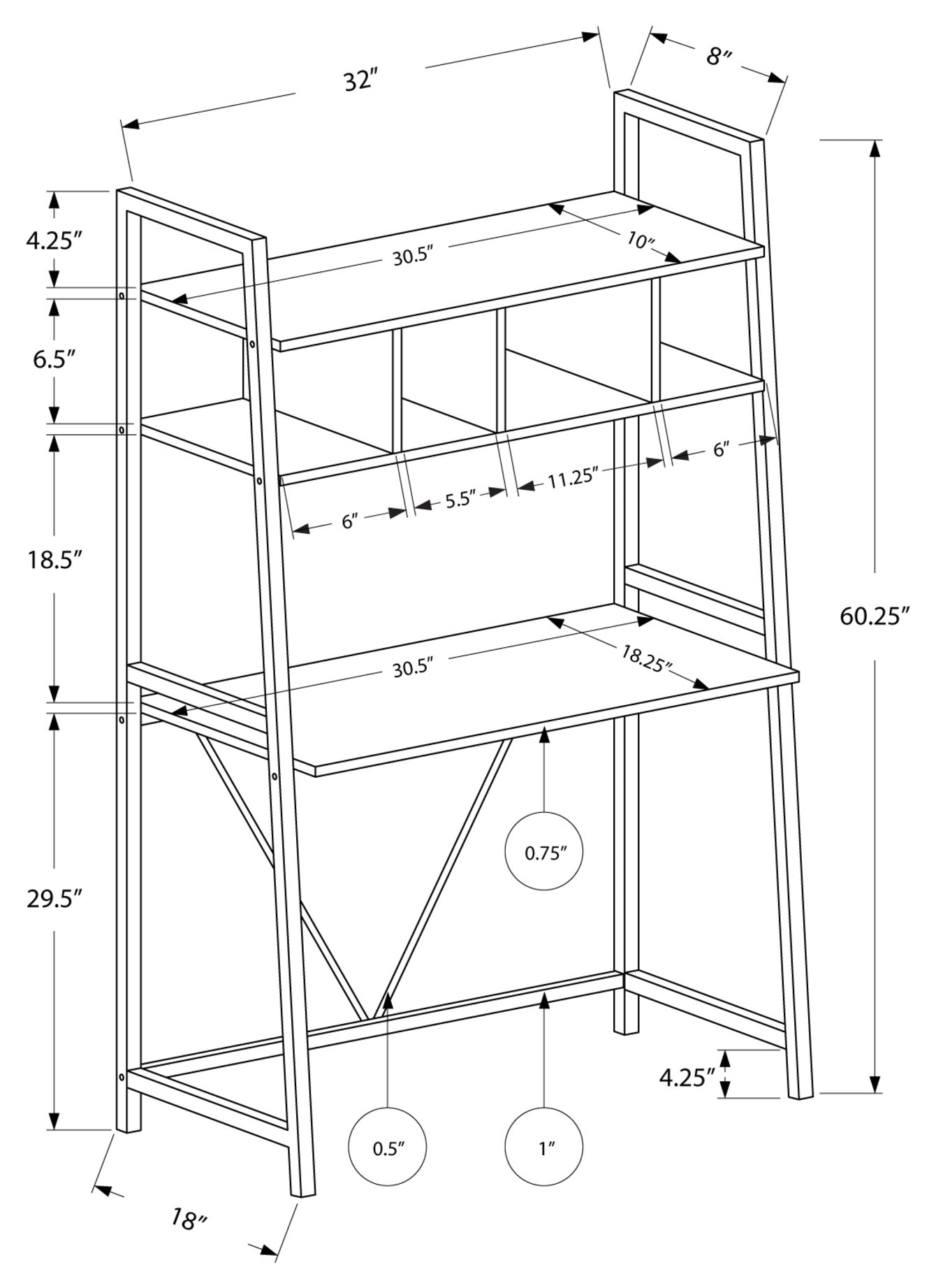 COMPUTER DESK - 32"L / WHITE TOP / WHITE METAL