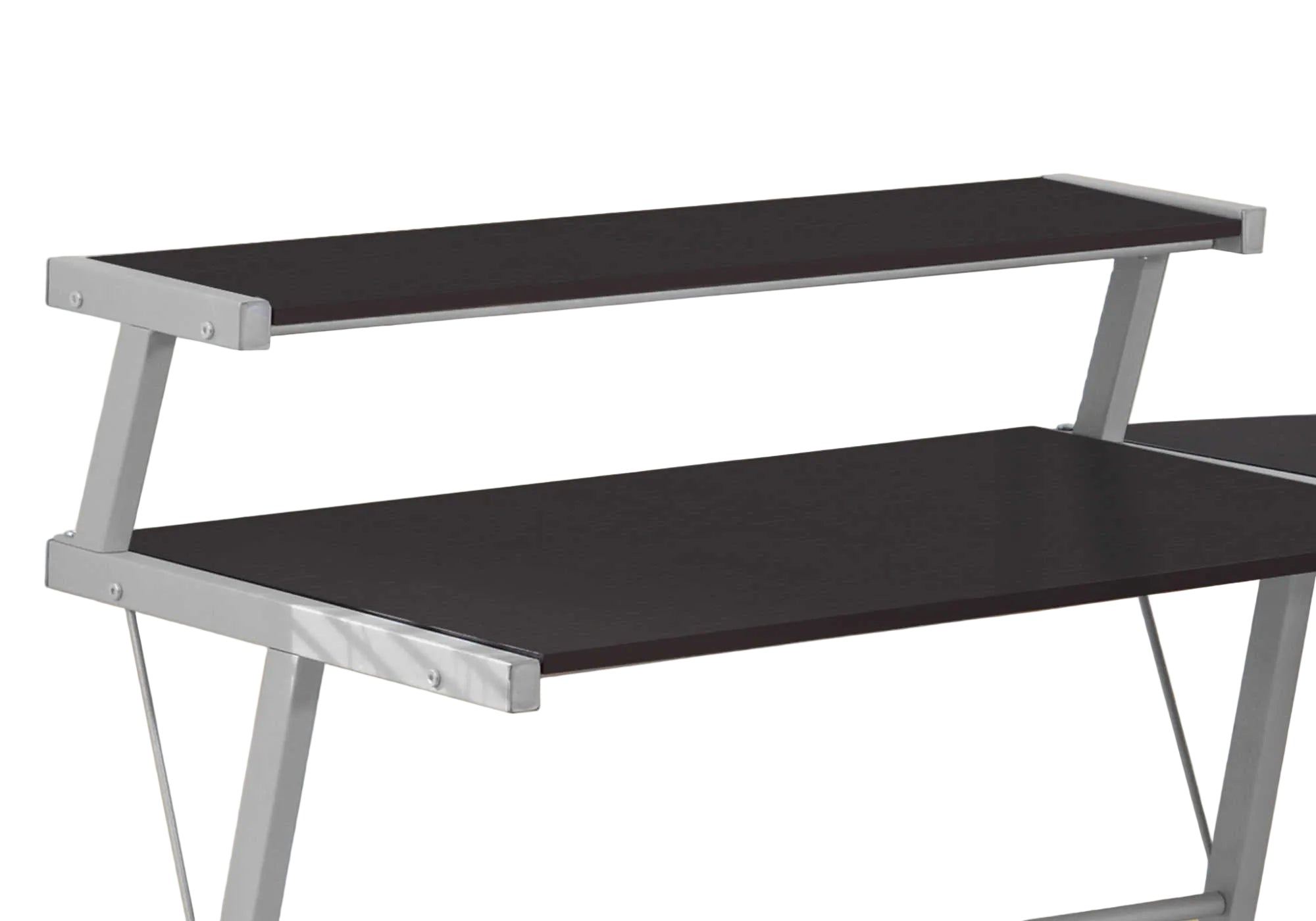 COMPUTER DESK - ESPRESSO TOP / SILVER METAL