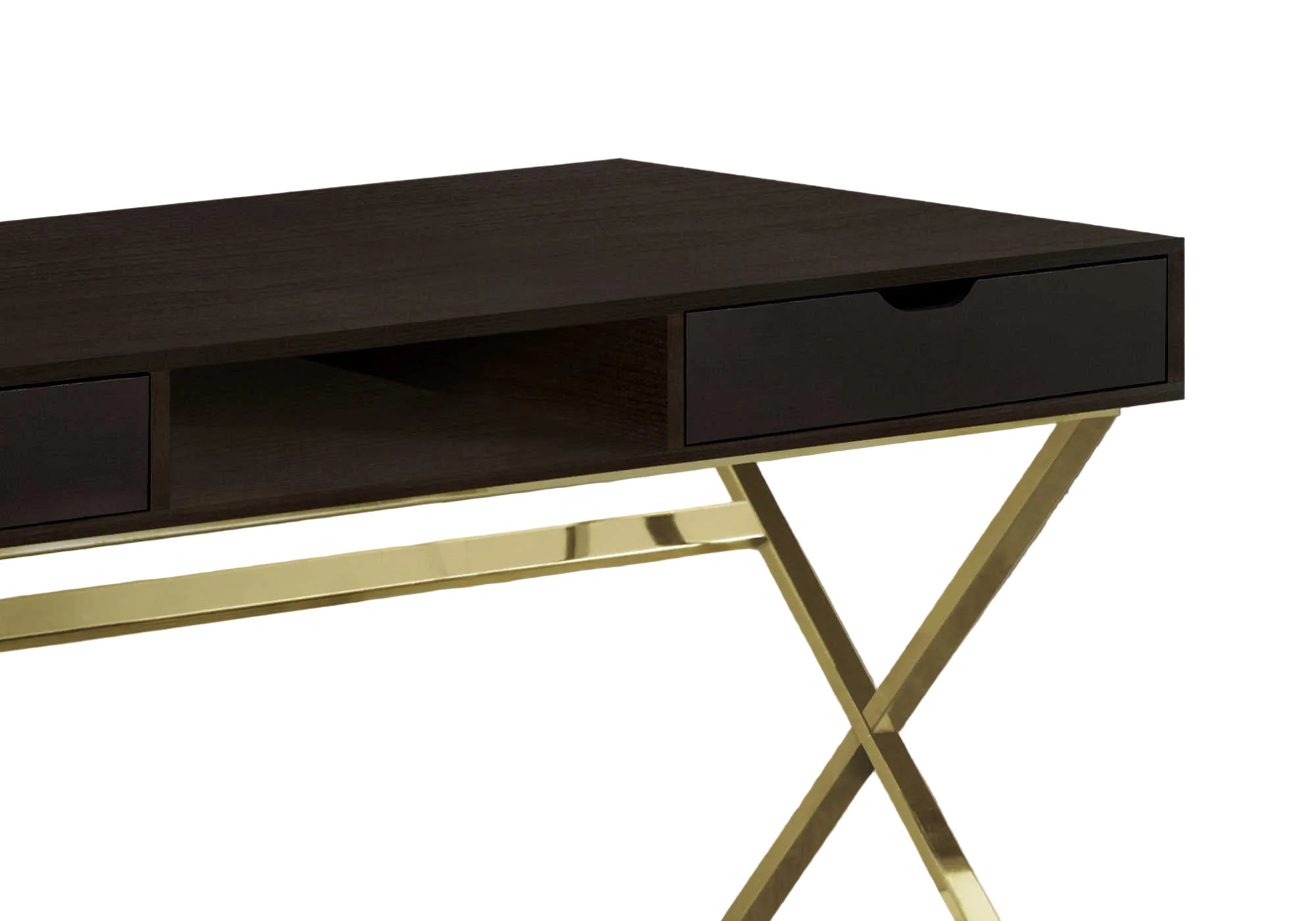 COMPUTER DESK - 48"L / ESPRESSO / GOLD METAL