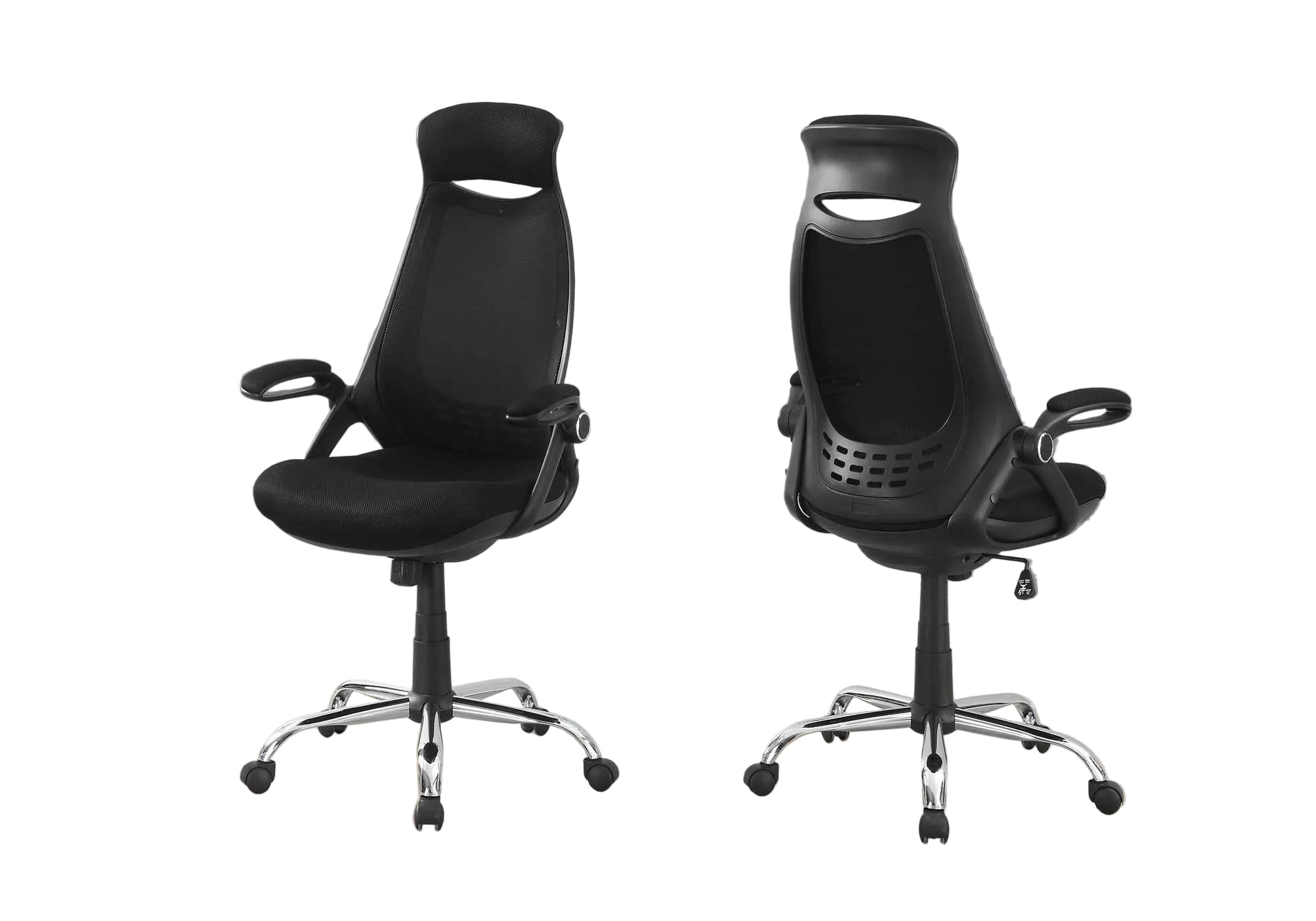 CHAISE DE BUREAU - MAILLE NOIRE / DOSSIER HAUT CHROME EXECUTIVE