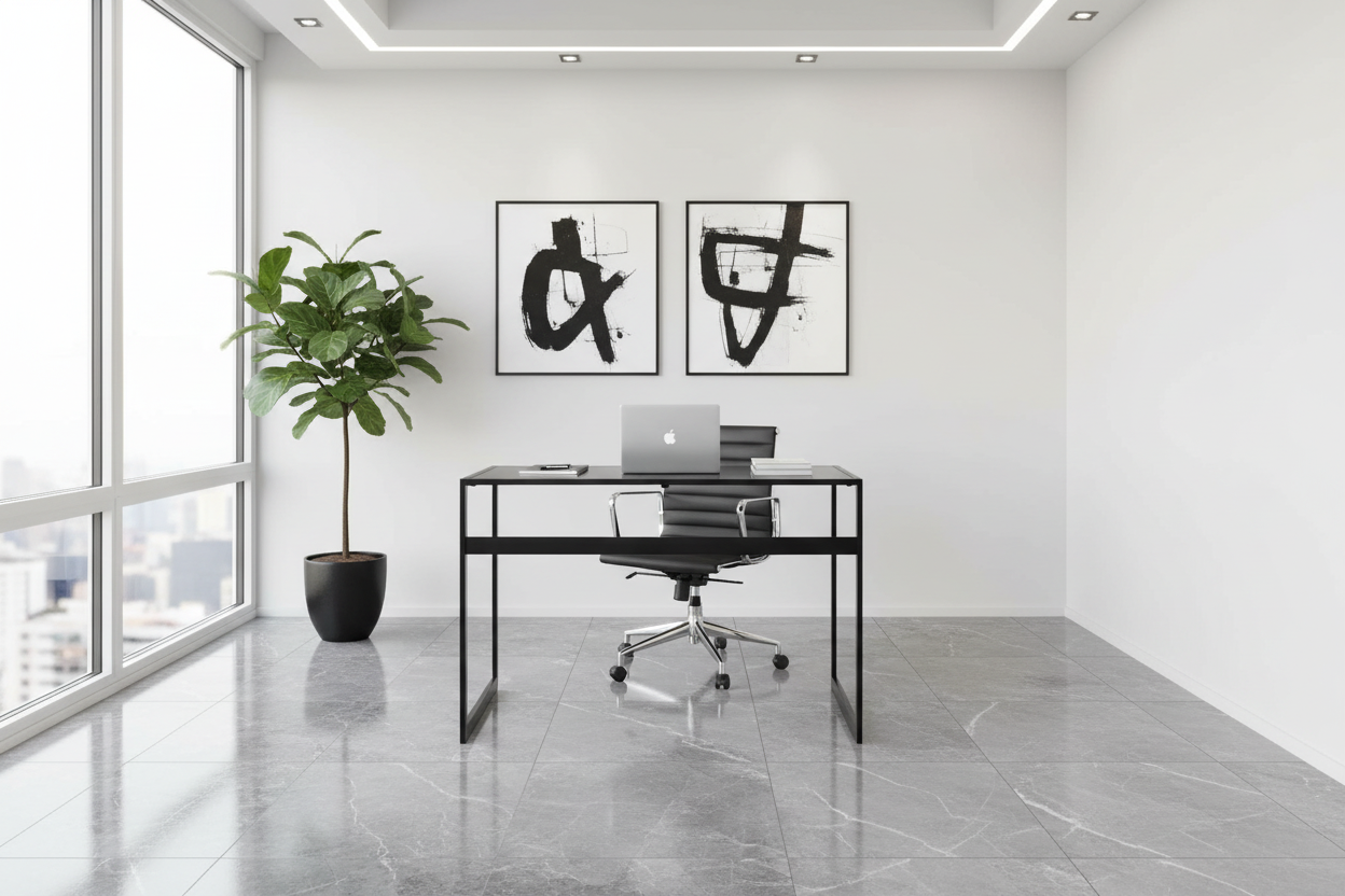 COMPUTER DESK - 48"L / BLACK METAL / BLACK TEMPERED GLASS