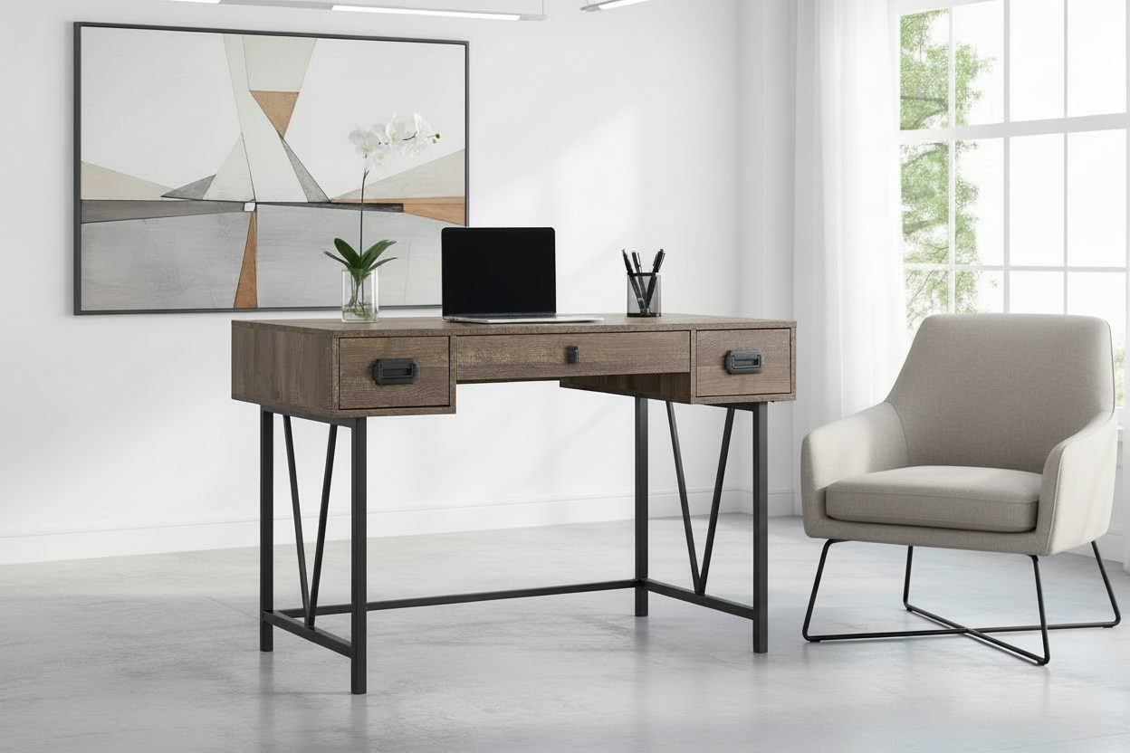 COMPUTER DESK - 48"L / BROWN RECLAIMED WOOD / BLACK METAL