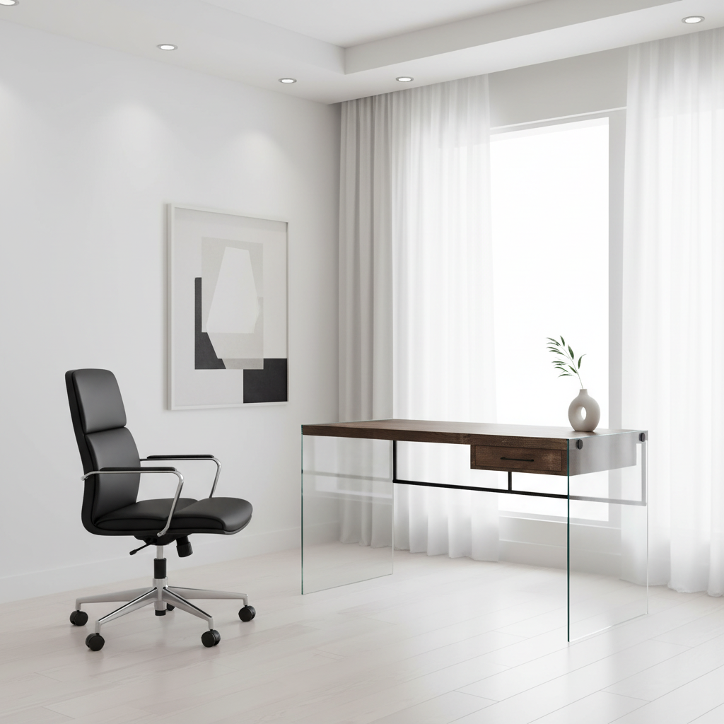 COMPUTER DESK - 48"L / GLOSSY WHITE / TEMPERED GLASS