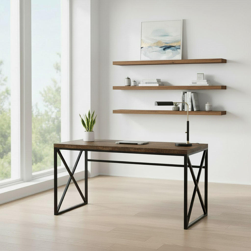 COMPUTER DESK - 48"L / ESPRESSO / GOLD METAL