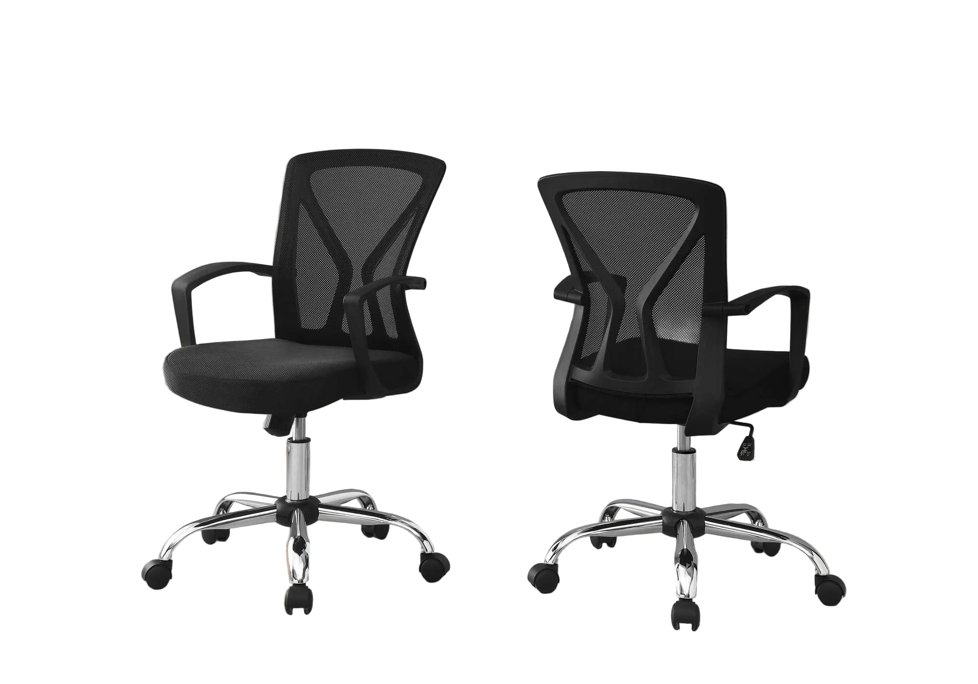 CHAISE DE BUREAU - BASE NOIRE / CHROMÉE SUR ROULETTES