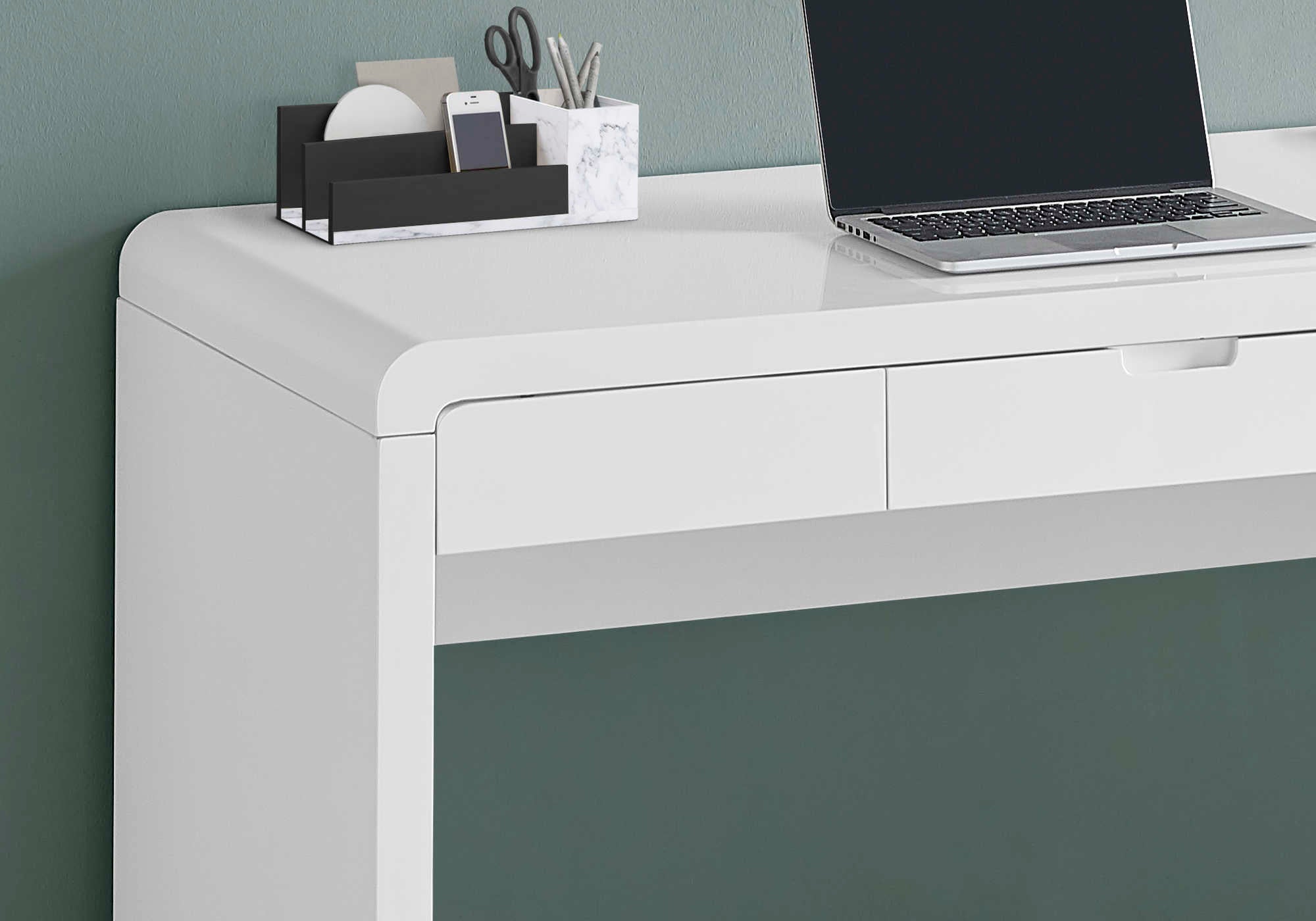 BUREAU D'ORDINATEUR - 48"L / BLANC BRILLANT / TIROIR DE RANGEMENT