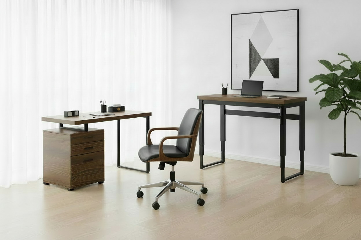 BUREAU D'ORDINATEUR - 48" L / NOYER / HAUTEUR RÉGLABLE / MÉTAL NOIR