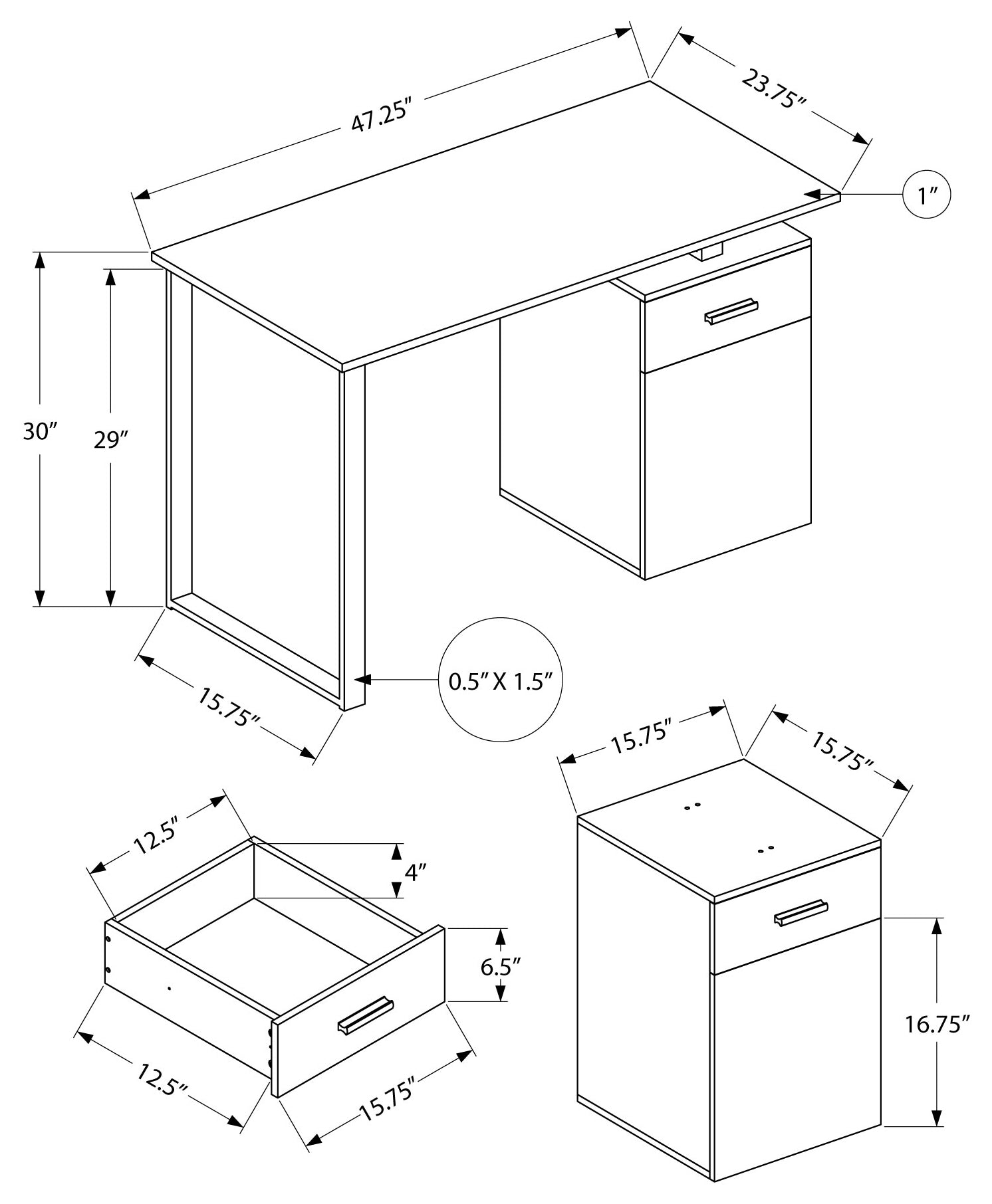 COMPUTER DESK - 48"L / WHITE LEFT OR RIGHT FACING