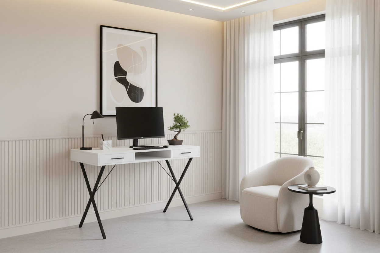 BUREAU D'ORDINATEUR - 42"L / BLANC / MÉTAL NOIR