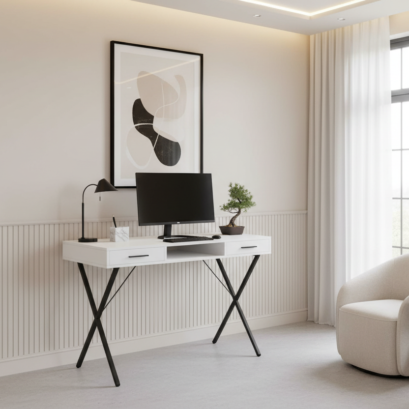 BUREAU D'ORDINATEUR - 42"L / BLANC / MÉTAL NOIR