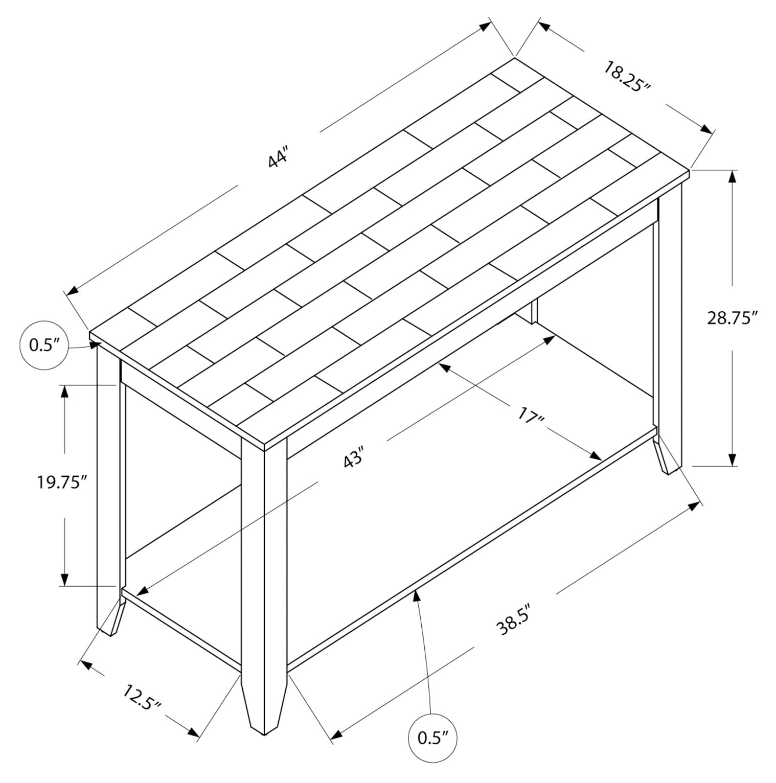 TABLE D'APPOINT - 44"L / PLATEAU EN MARBRE ESPRESSO