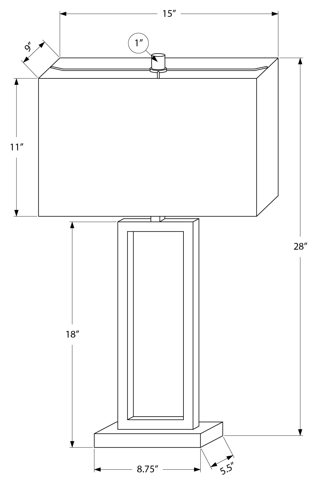 LIGHTING - 28"H TABLE LAMP BLACK METAL/ IVORY SHADE / USB
