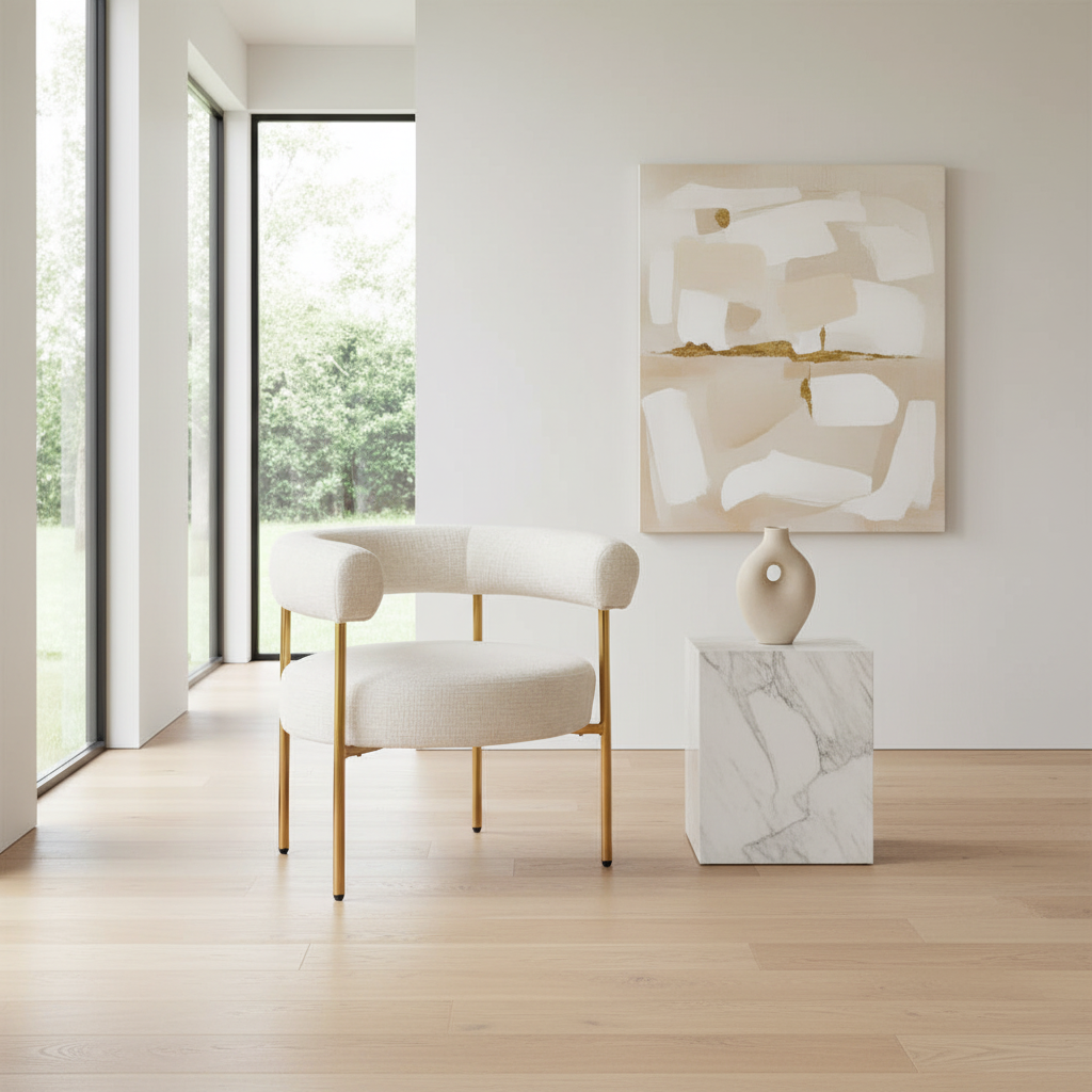 Fauteuil Mallory GY-AC-76007 Kansas 3, couleur crème, pieds en or brossé