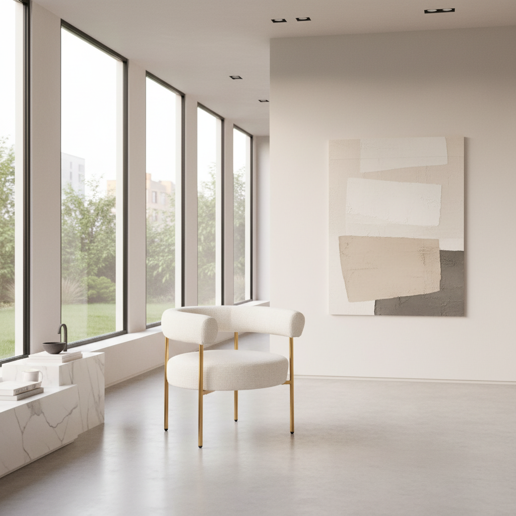 Fauteuil Mallory GY-AC-76007 Kansas 3, couleur crème, pieds en or brossé