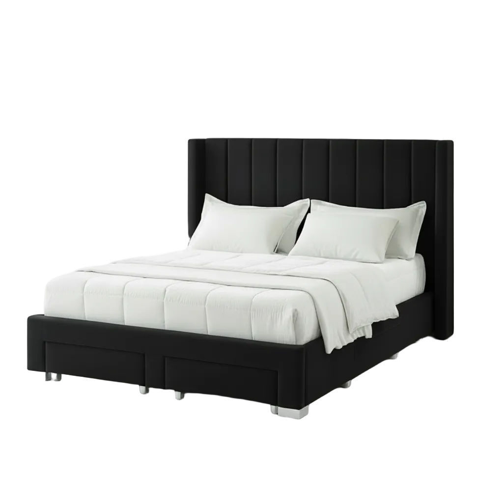 IF-5313 Black Velvet Fabric Wing Bed