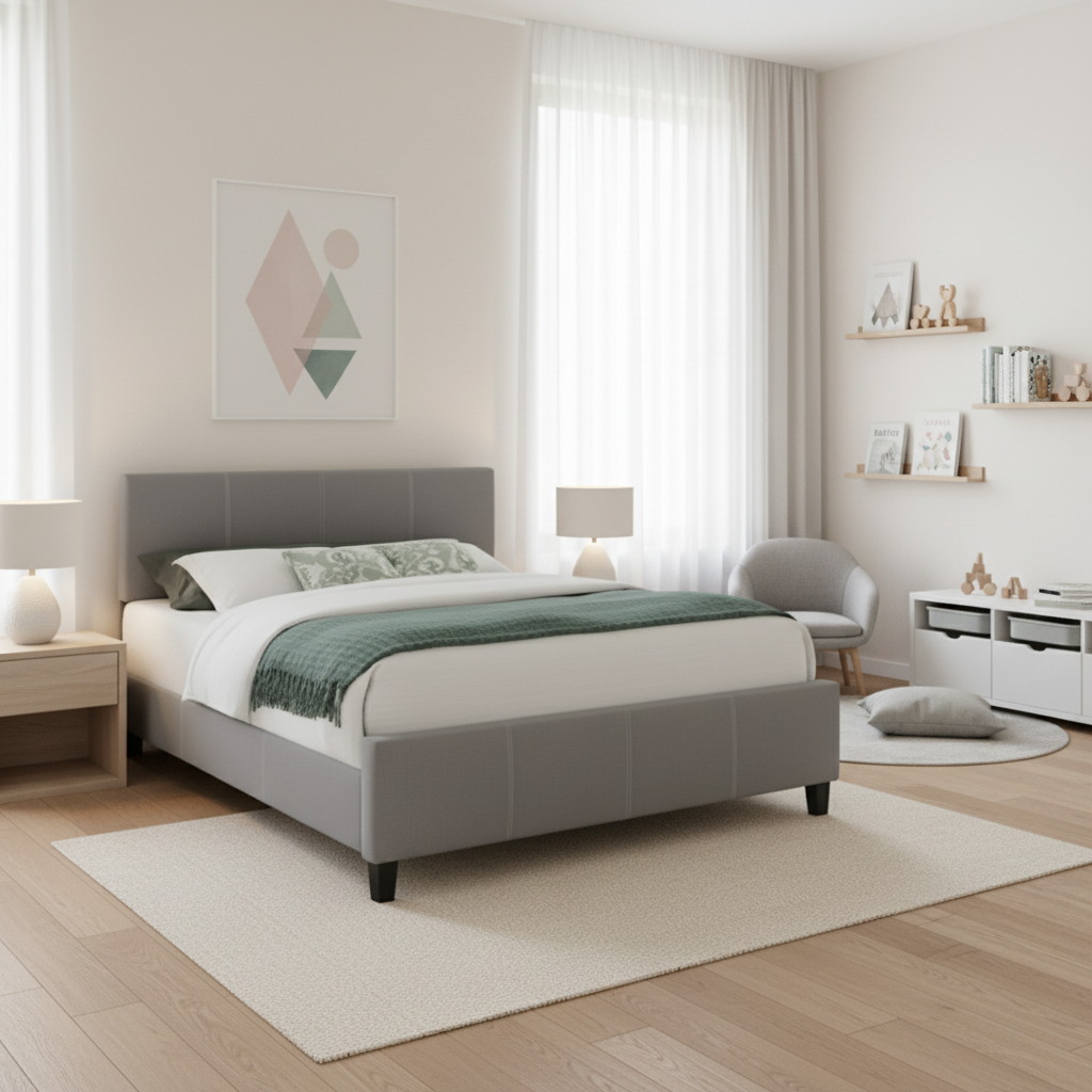 IF-137 Grey Fabric Bed With Contrast Stitching