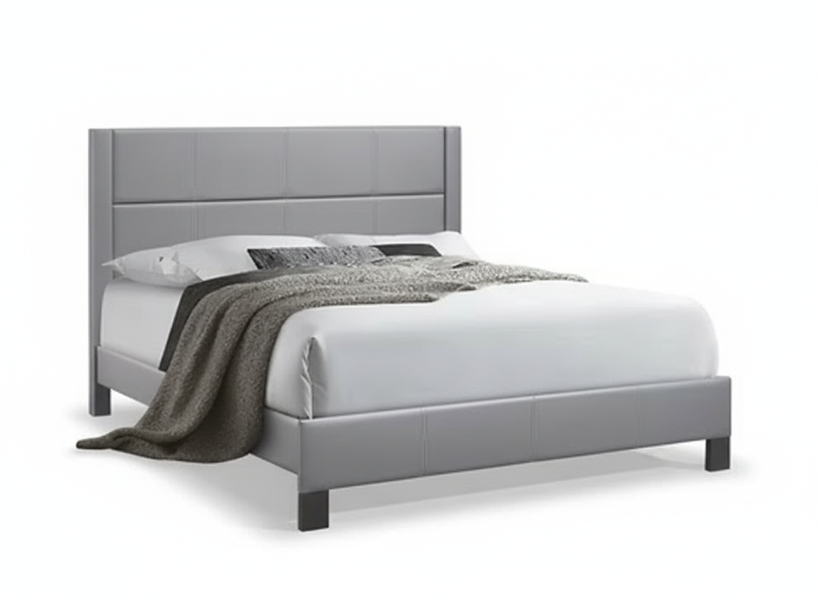 Lit IF 5353 en PU gris avec coutures contrastées