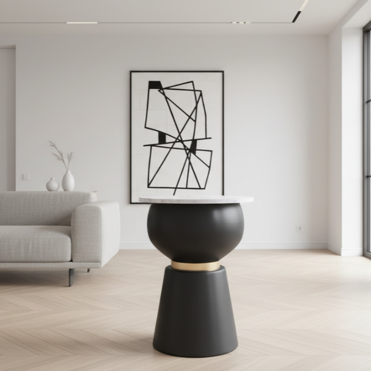 Alora Accent Table in Black and White and Brushed Gold