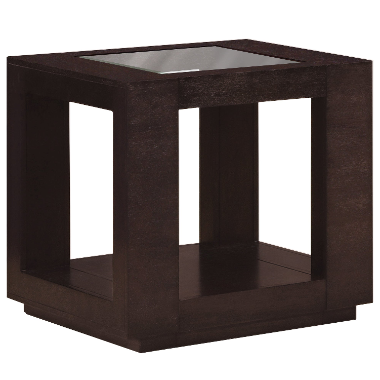 ACCENT TABLE - ESPRESSO VENEER WITH GLASS INSERT