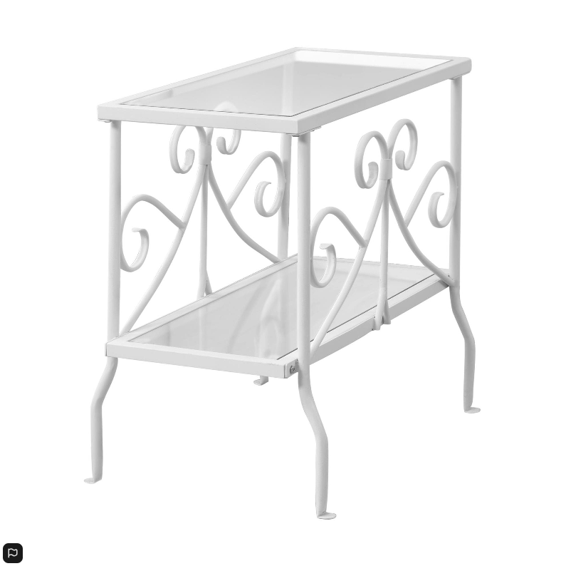 ACCENT TABLE - WHITE METAL WITH TEMPERED GLASS