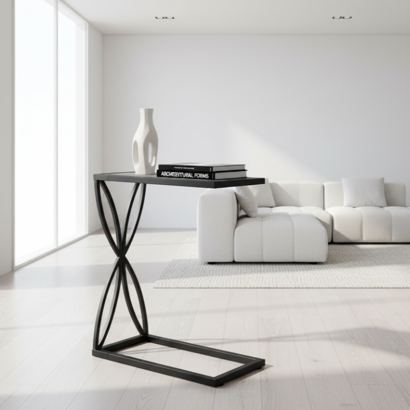 TABLE D'APPOINT - 25"H / ASPECT PIERRE GRISE / MÉTAL NOIR