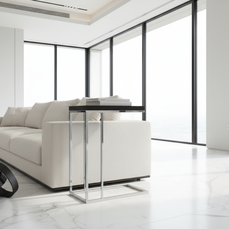 ACCENT TABLE - ESPRESSO WITH CHROME METAL