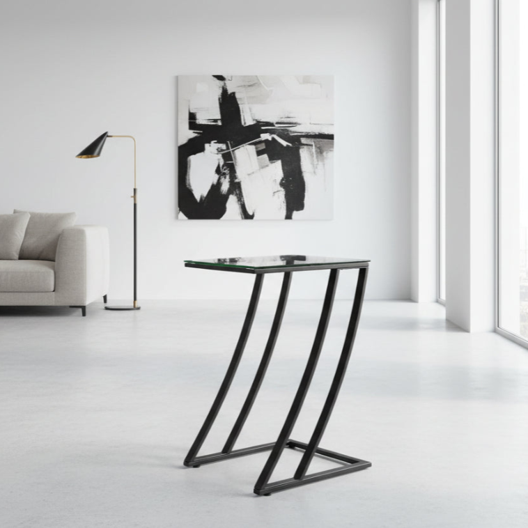 ACCENT TABLE - BLACK METAL WITH TEMPERED GLASS