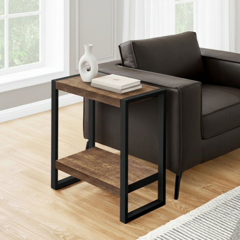 ACCENT TABLE - BROWN RECLAIMED WOOD-LOOK / BLACK METAL