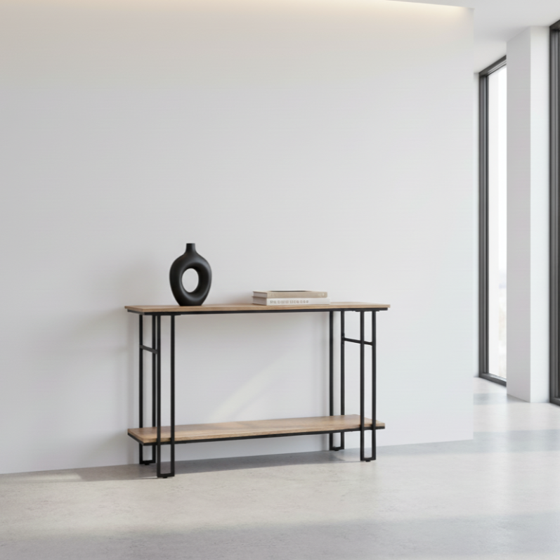 ACCENT TABLE - 48"L / GREY / BLACK METAL HALL CONSOLE