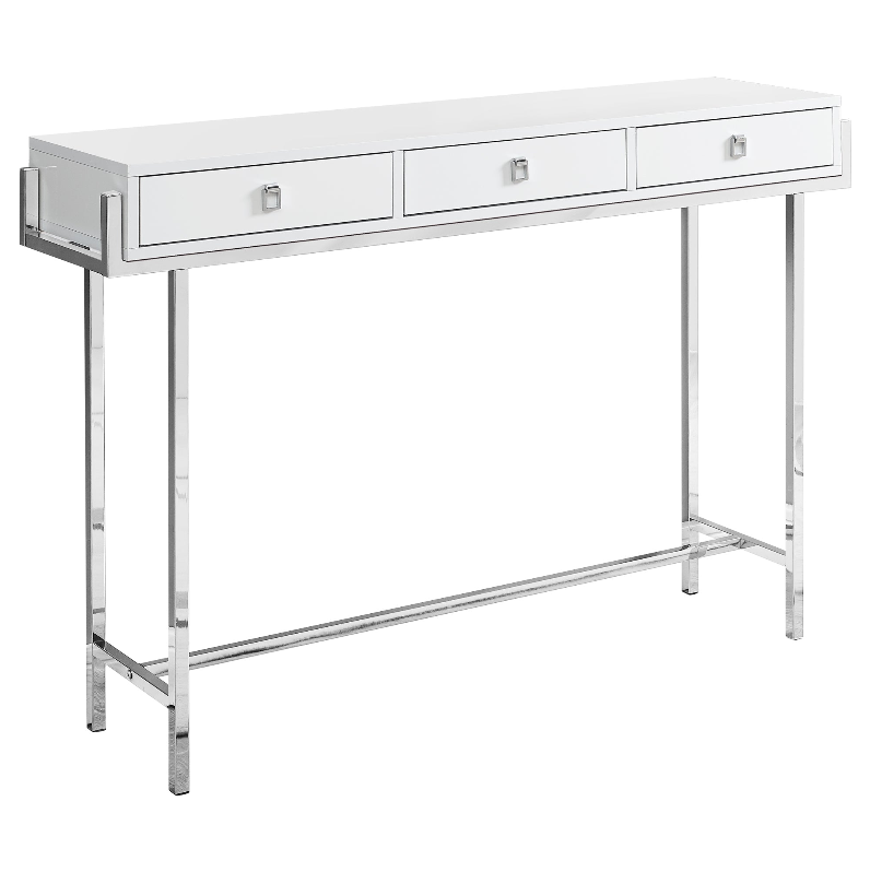 ACCENT TABLE - 48"L / GLOSSY WHITE / CHROME METAL