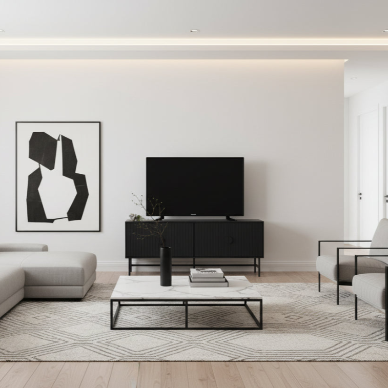 TV STAND - 60"L / BLACK WITH BLACK METAL