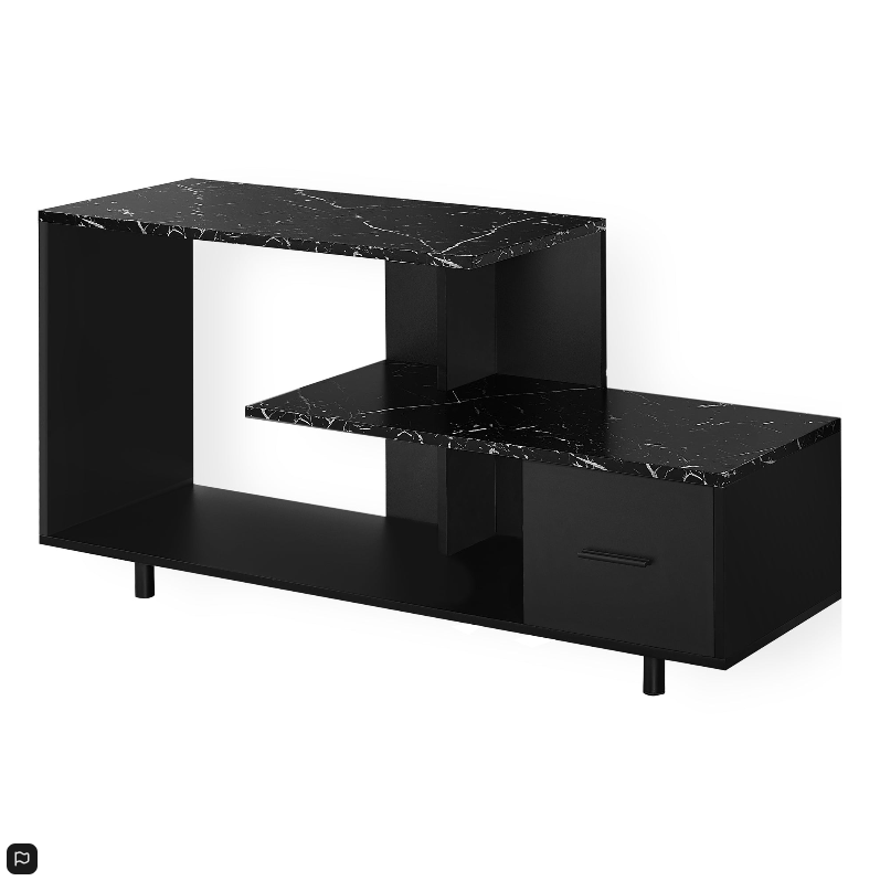 TV STAND - 48"L / BLACK / BLACK MARBLE TOP / 1 DRAWER