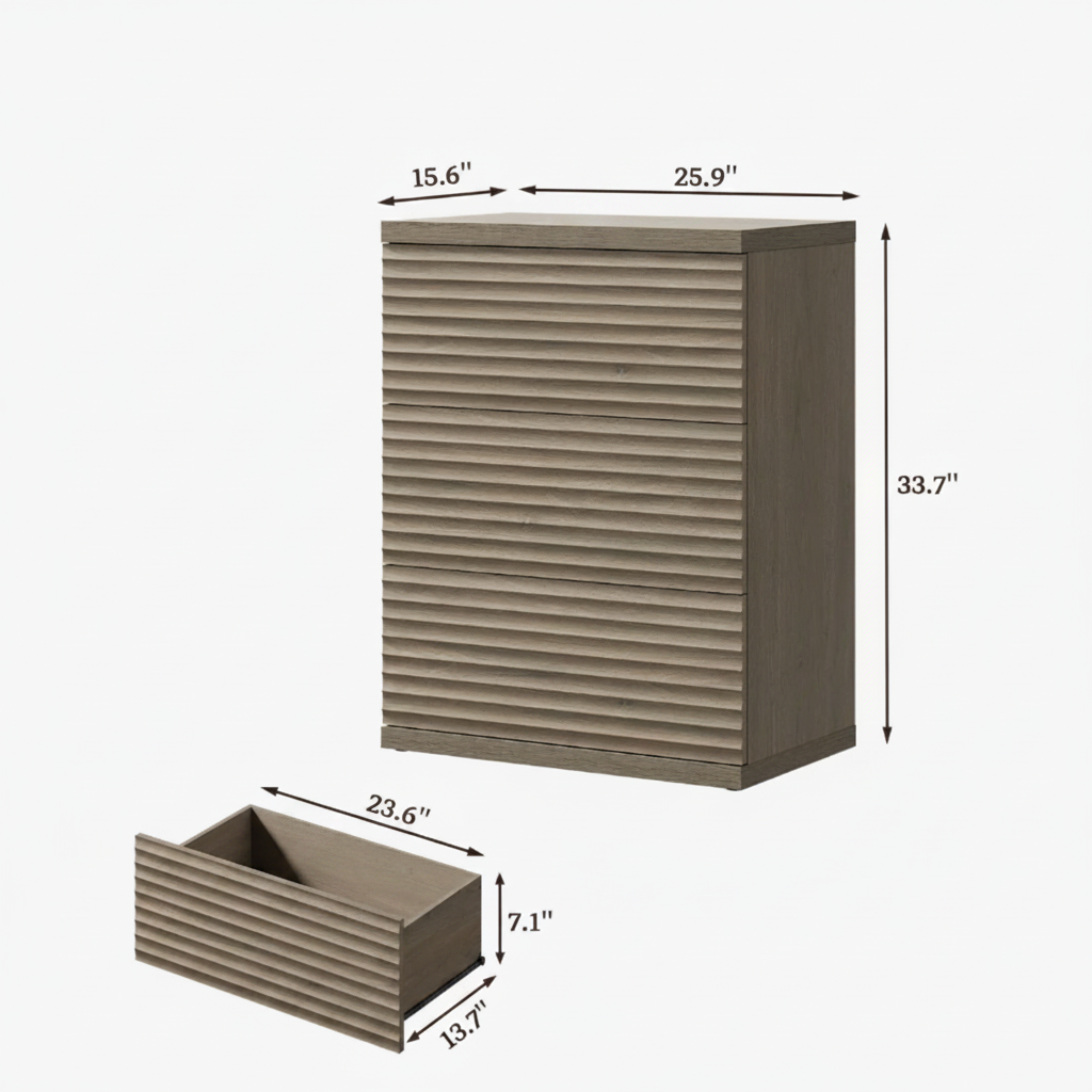 Modern Fluted 3-Drawer Dresser