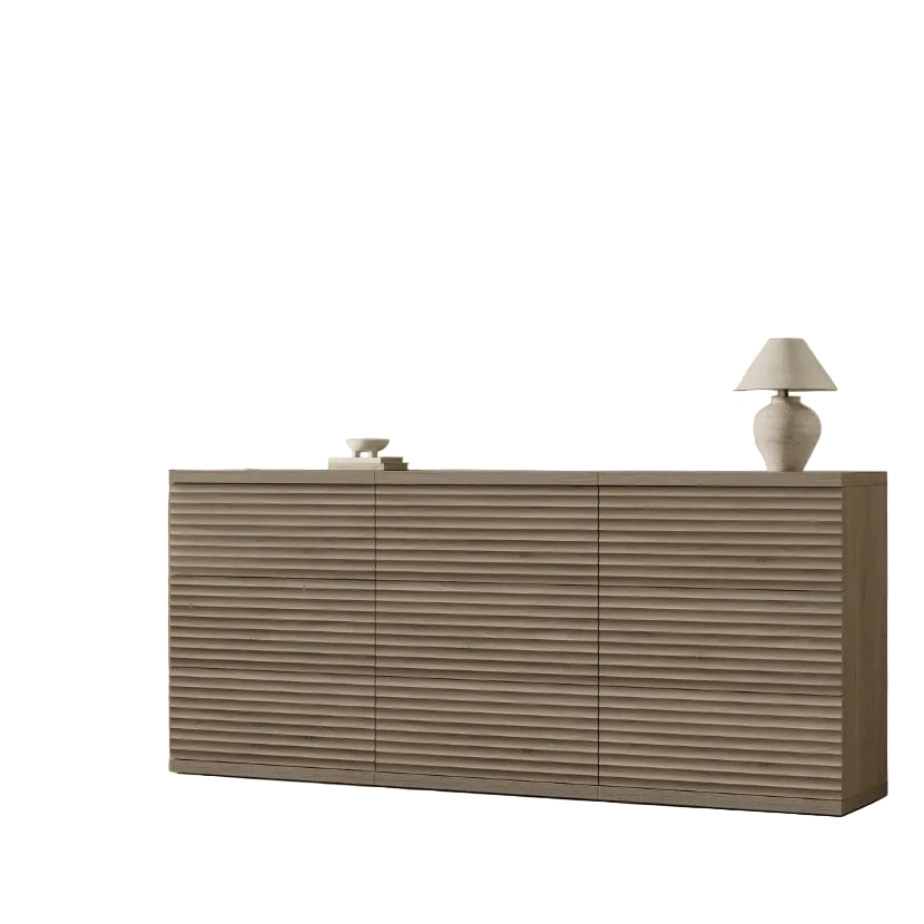 Modern Fluted Bedroom Set – Bed + 2 Nightstands + 3-Drawer Dresser