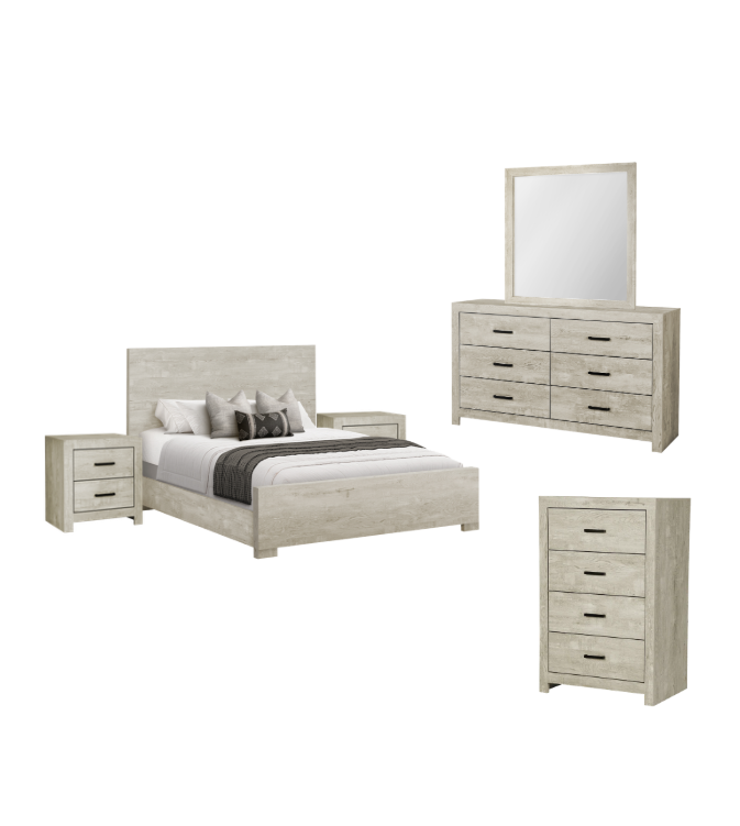 Bedroom Set - Complete Set / Bleached Oak Finish