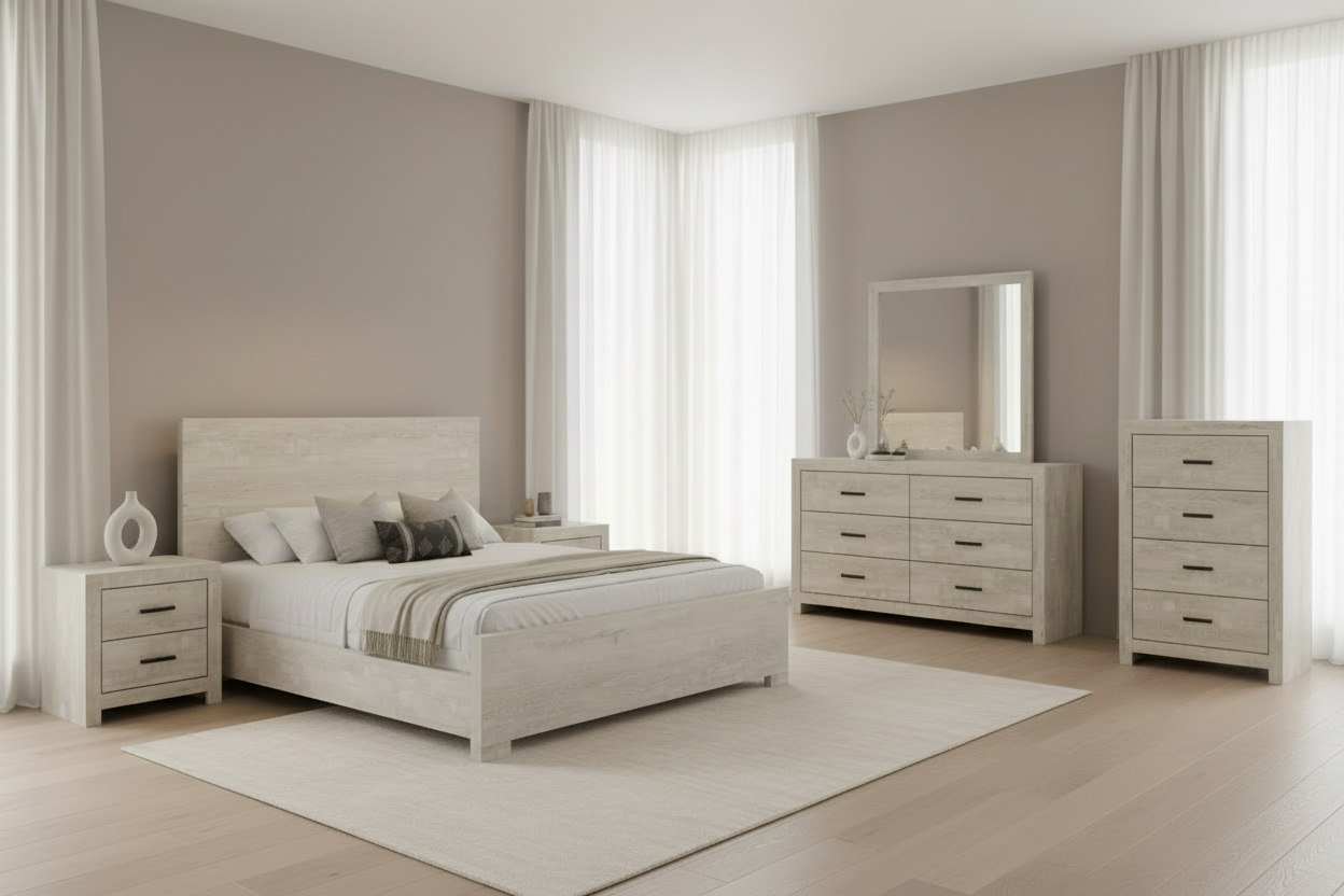 Bedroom Set - Complete Set / Bleached Oak Finish