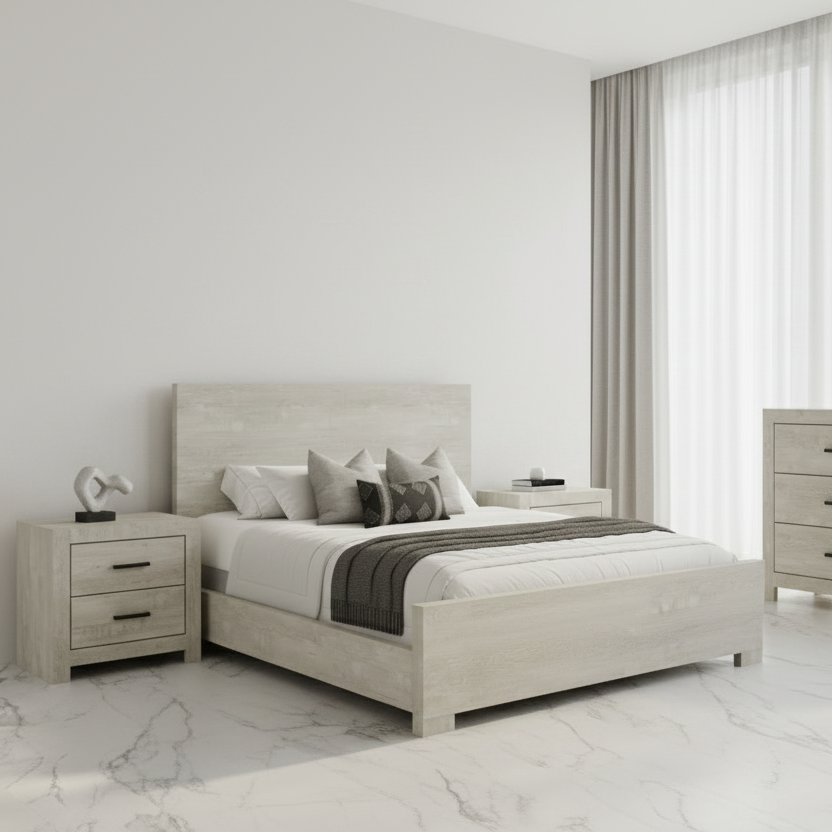 Bedroom Set - Bedroom Essentials / Bleached Oak Finish