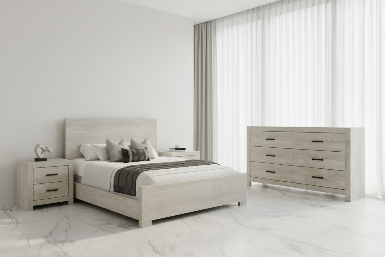 Bedroom Set - Bedroom Essentials / Bleached Oak Finish