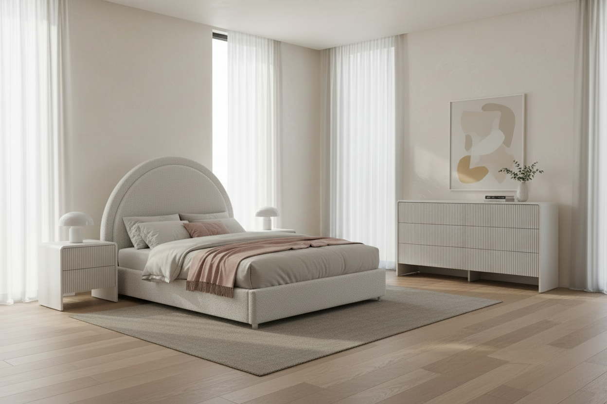 IF-5205 – Creme Boucle Upholstered Bed