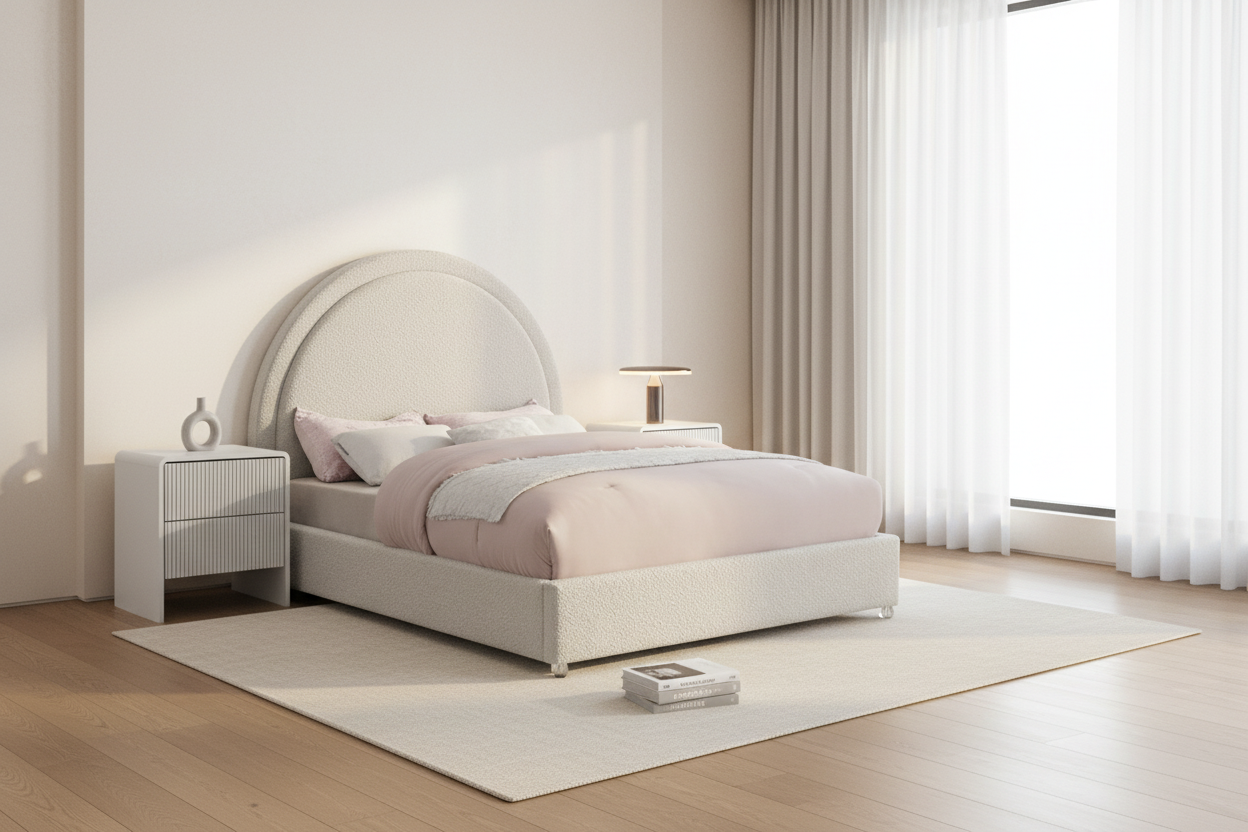 IF-5205 – Creme Boucle Upholstered Bed