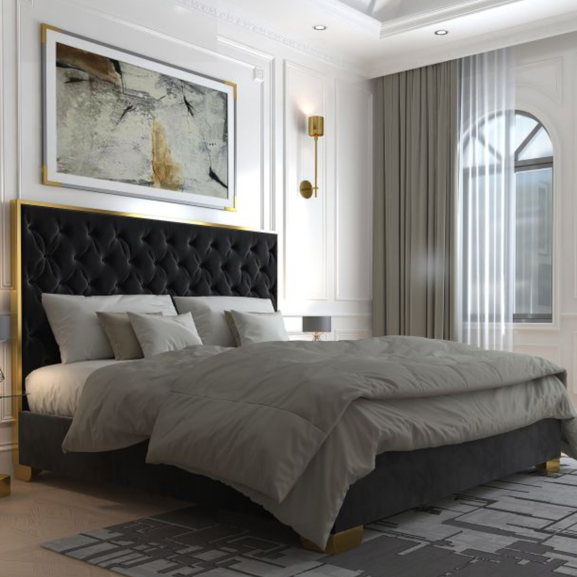 Lucille 78" King Bed in Black and Gold