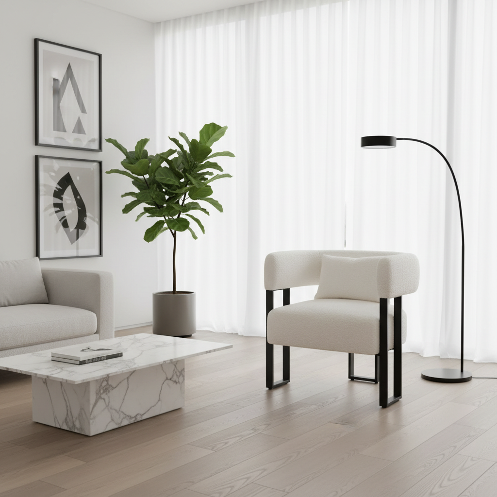 Fauteuil d'appoint Scarlet en boucle ivoire et noir