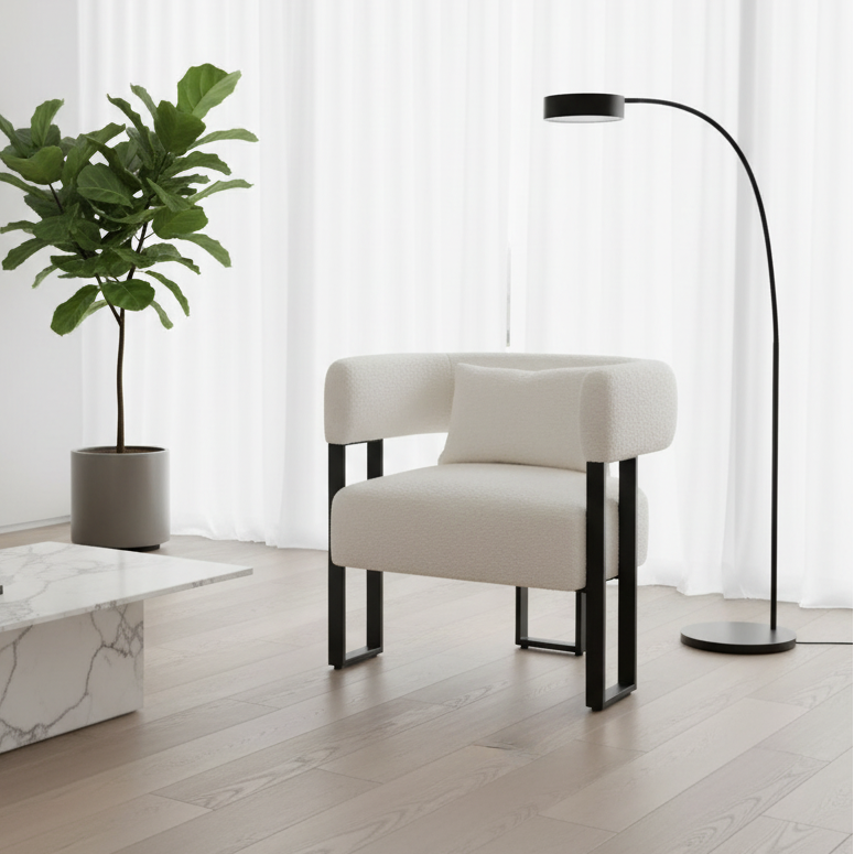 Fauteuil d'appoint Scarlet en boucle ivoire et noir