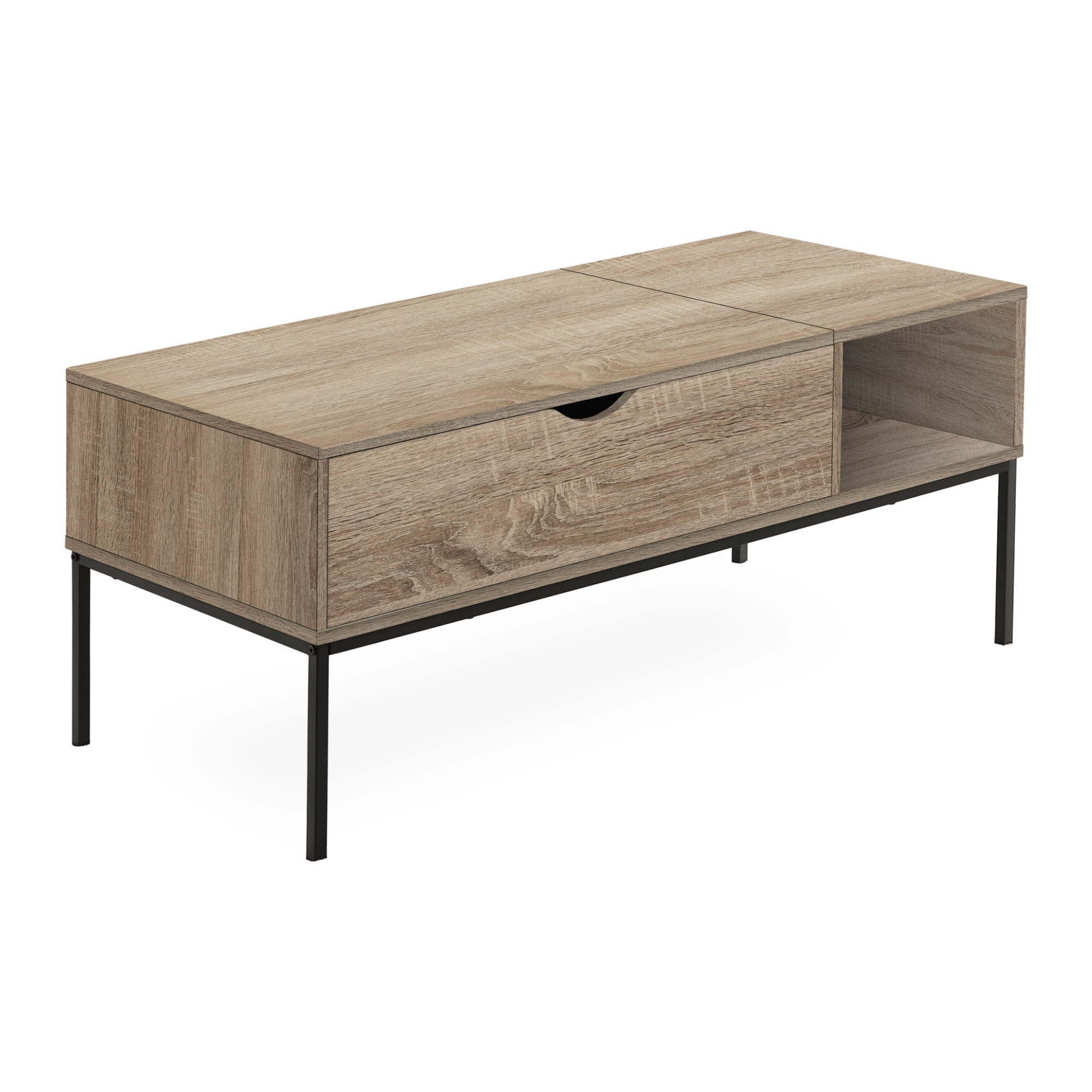 TABLE BASSE - 42"L / PLATEAU RELEVABLE TAUPE FONCÉ / MÉTAL NOIR