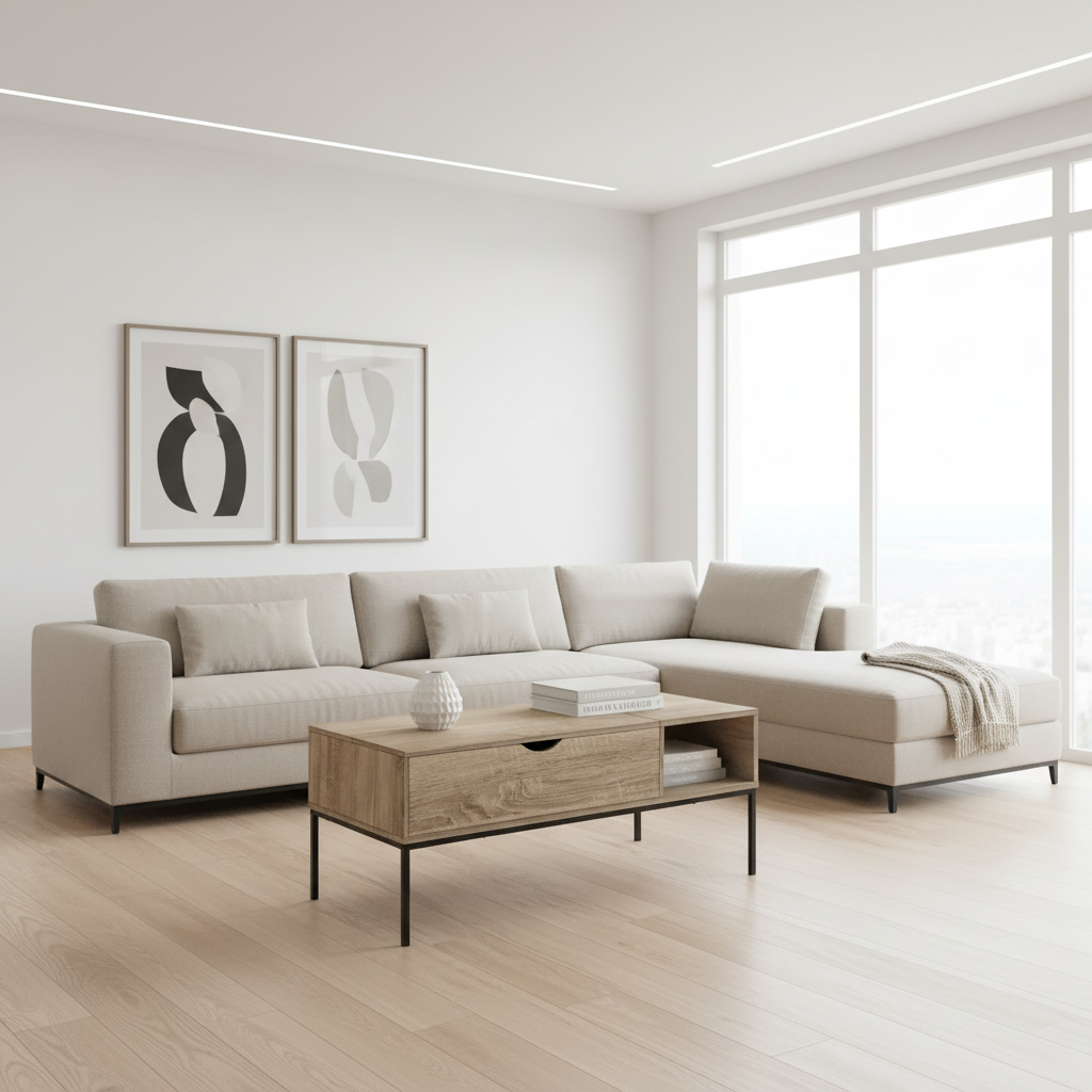 TABLE BASSE - 42"L / PLATEAU RELEVABLE TAUPE FONCÉ / MÉTAL NOIR