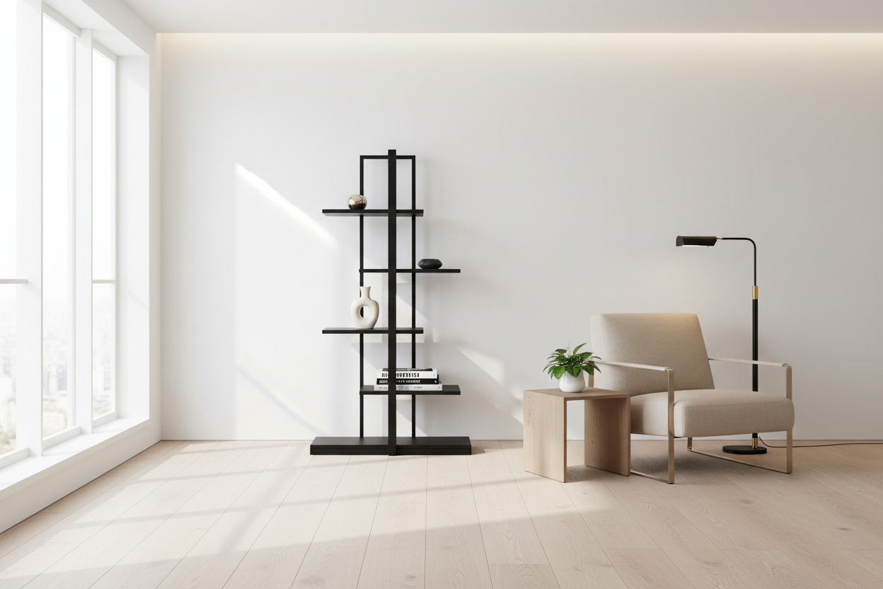 BIBLIOTHÈQUE - 60"H / NOIR / MÉTAL NOIR