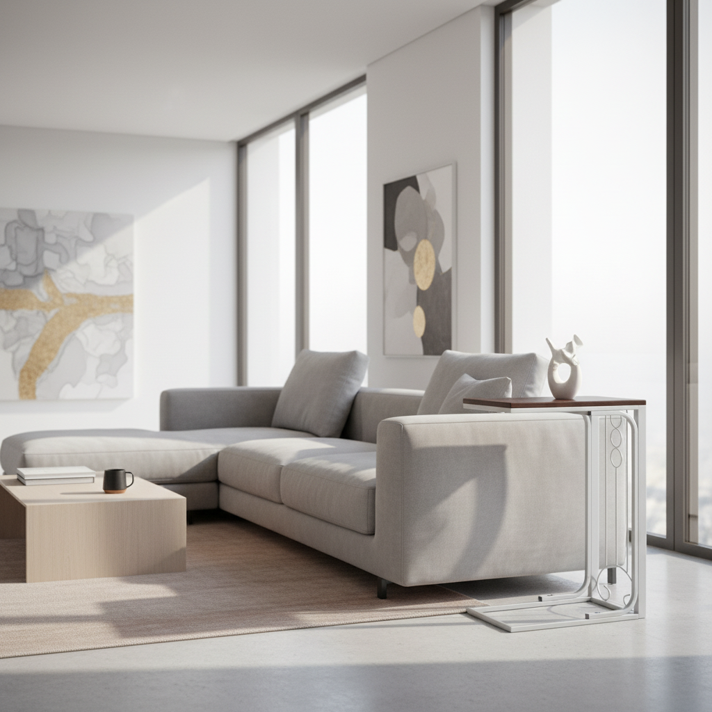 ACCENT TABLE - CHERRY TOP / ANTIQUE WHITE METAL