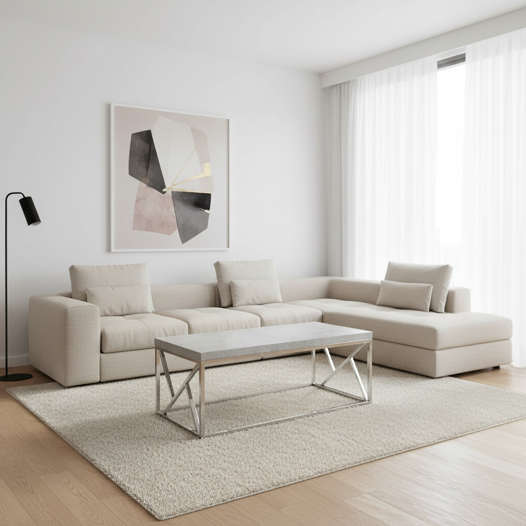 COFFEE TABLE - GREY CEMENT WITH CHROME METAL